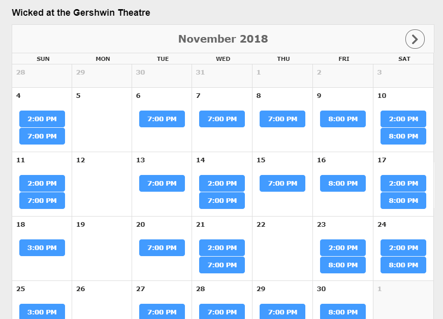 Event Results Mapped to Calendar