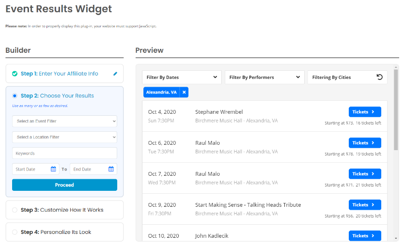 Event Results Widget