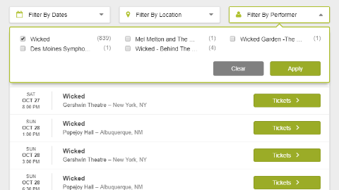 Event Results with Filters